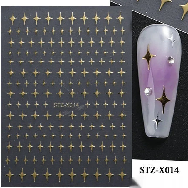 Plastic sheet of black, silver, and cartoon design nail art stickers for DIY manicures.