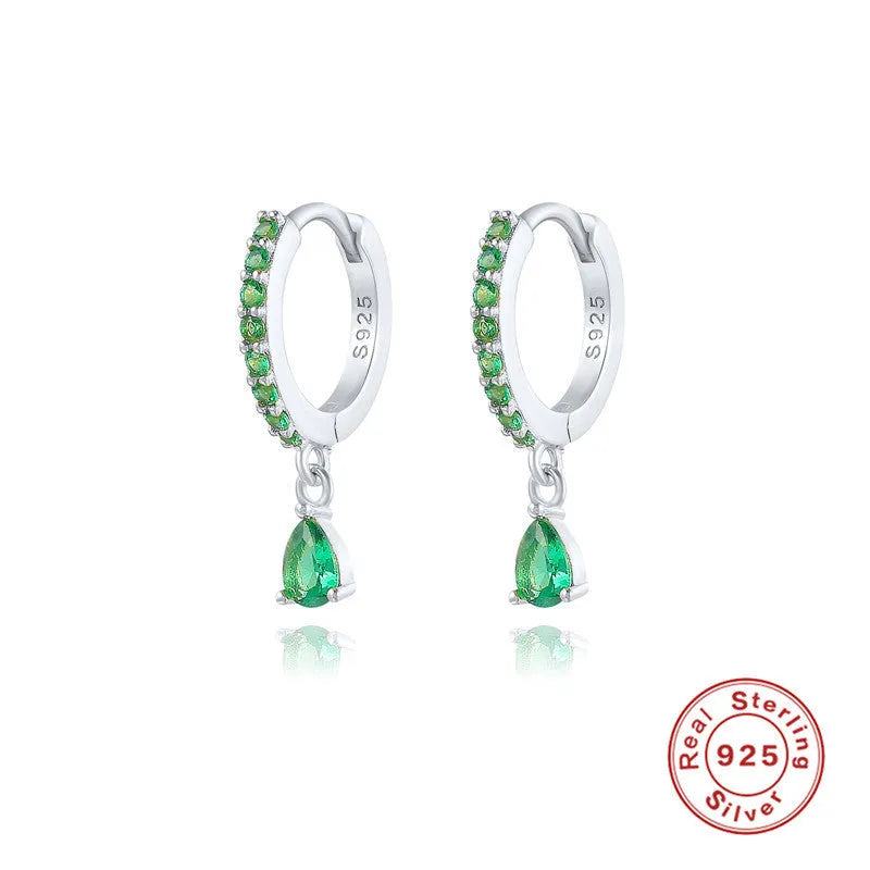 S925 sterling silver water drop earrings with geometric shape and decorative elements
