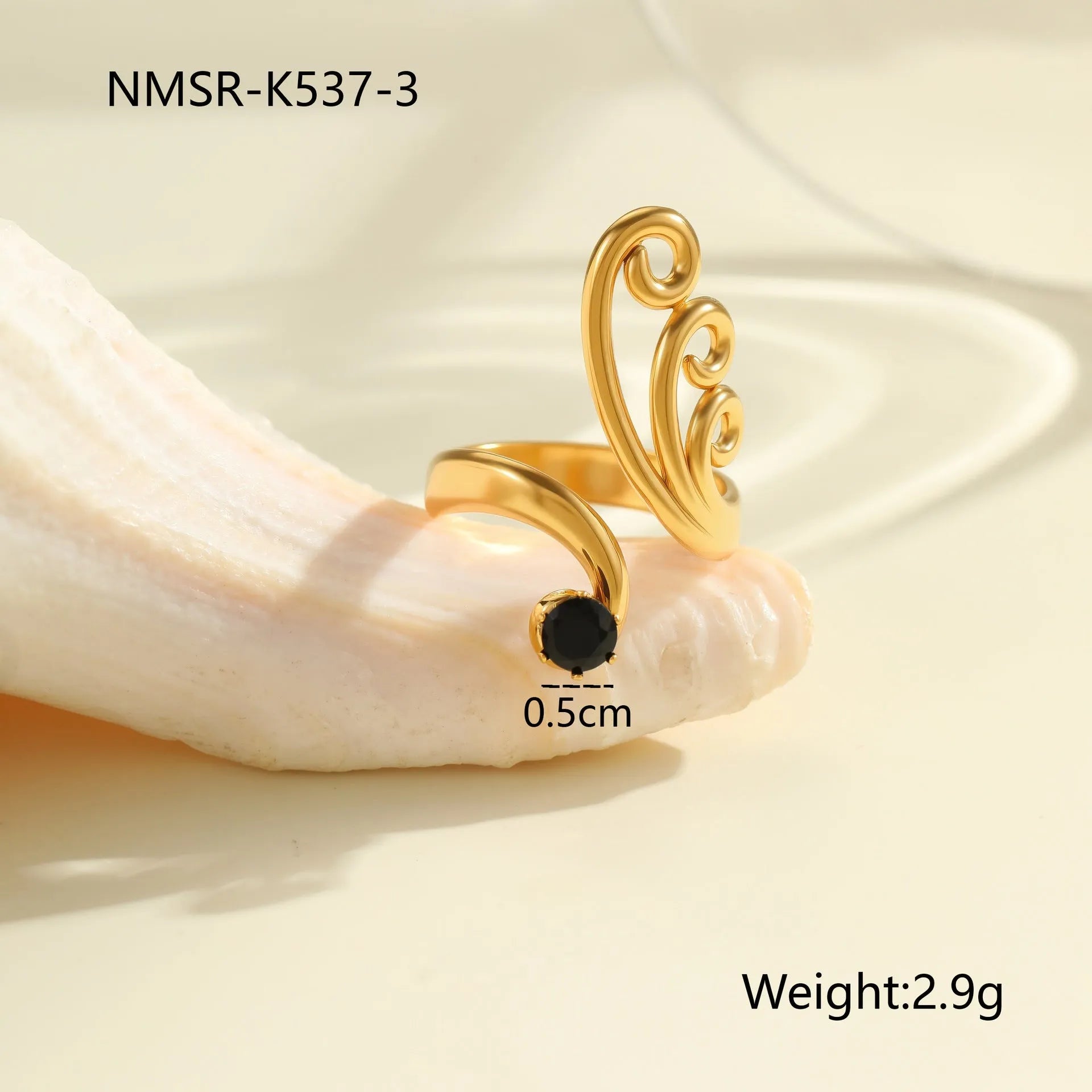 Adjustable open mouth titanium steel ring for women with inlaid zircon stones in a geometry design.
