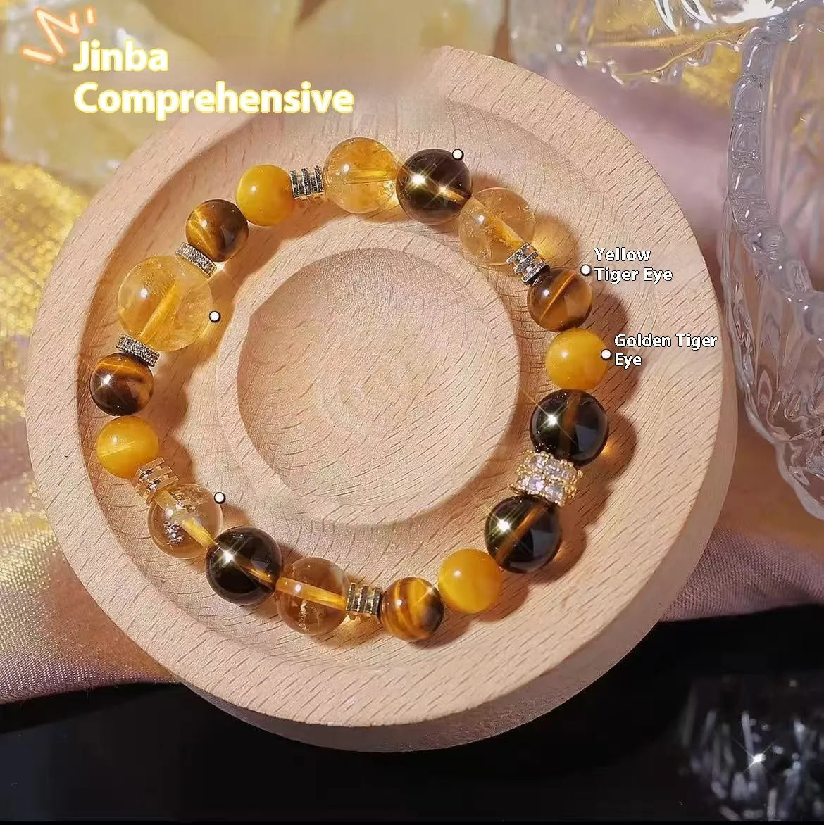 Women's natural yellow tower artificial crystal string beads bracelet with 10mm Jinba beads.