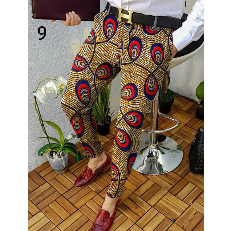 Men's slim-fit plaid casual trousers with straight-leg design and digital printed pattern in RKKZ49 colour