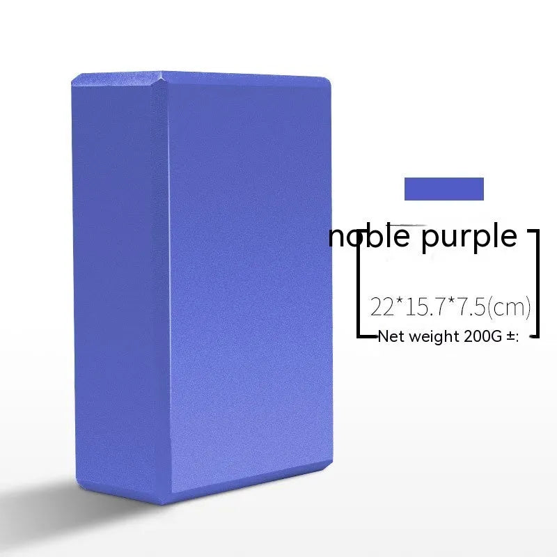 High-density EVA foam yoga block in assorted colours and prints, showing two thickness options for yoga and dance.