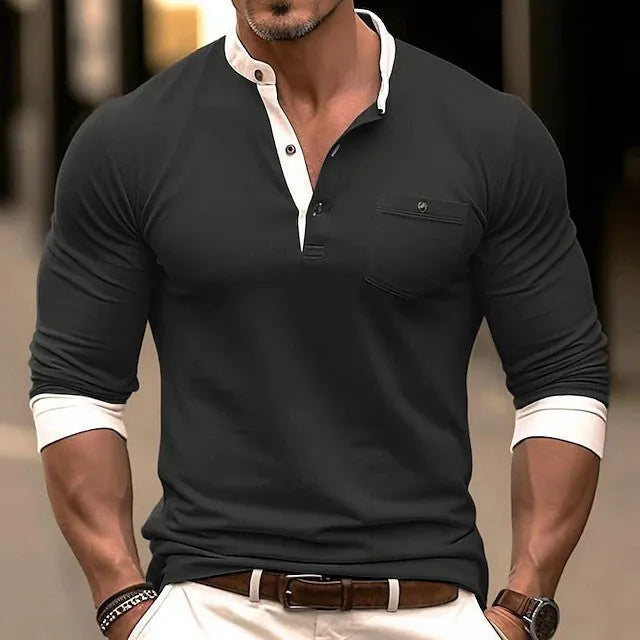 Men's solid colour long sleeve cotton t-shirt on a hanger, shown in multiple colour options
