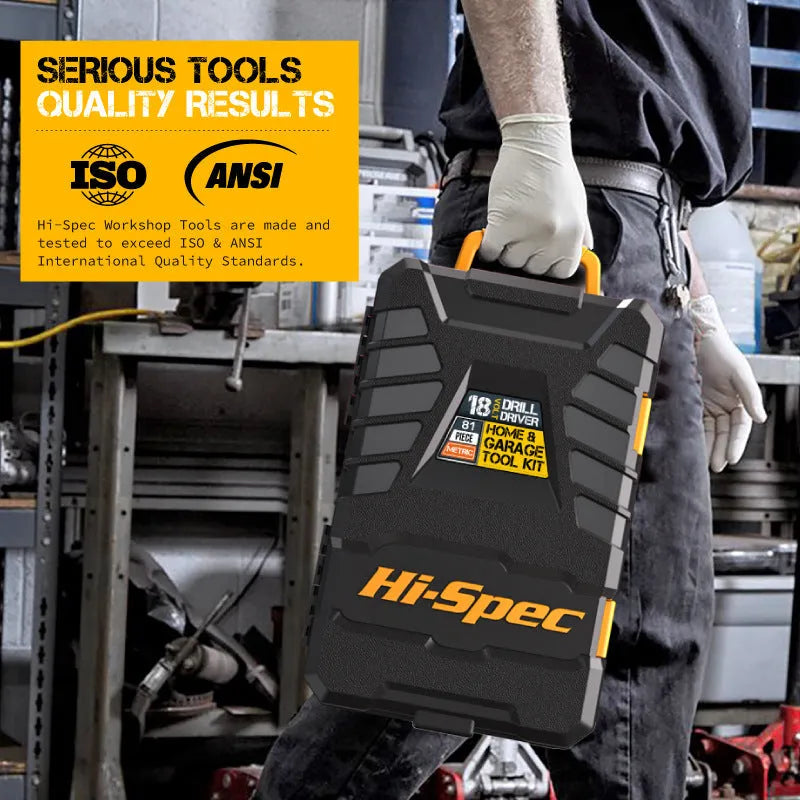 82-piece hardware tool combo set in grey yellow storage case with chrome-vanadium steel tools for furniture installation