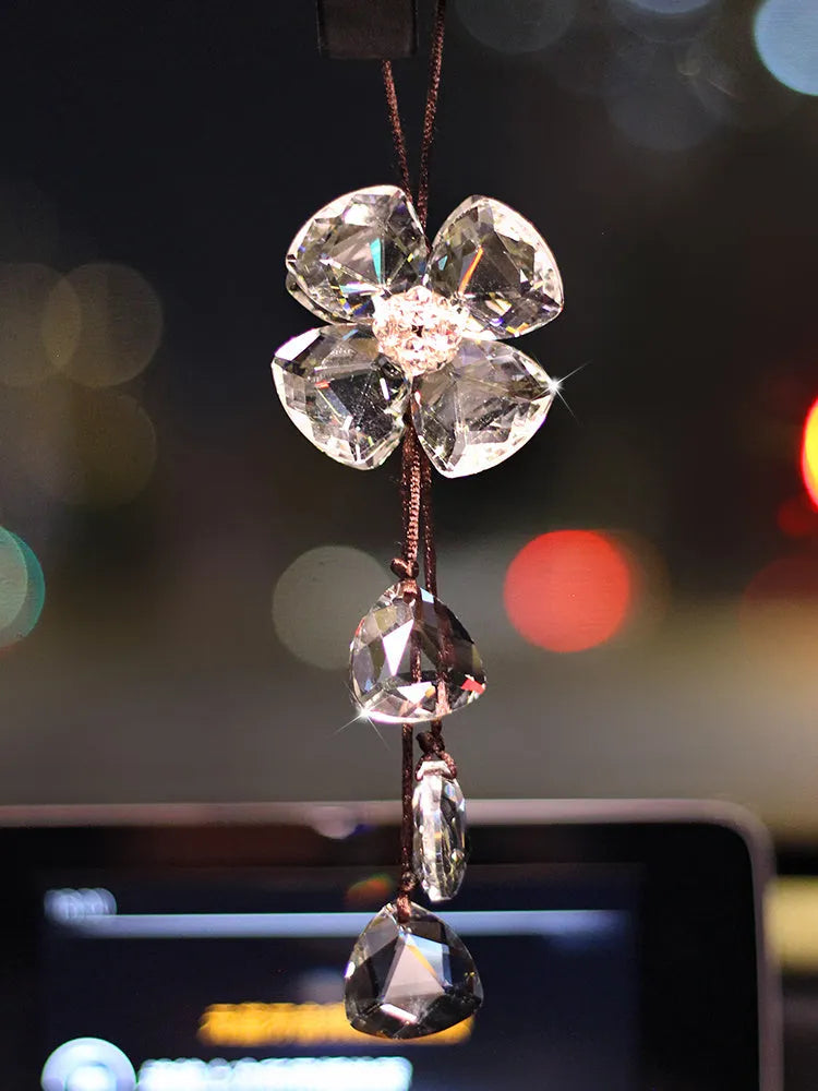 Crystal four leaf clover car pendant hanging with 20cm chain in transparent colour