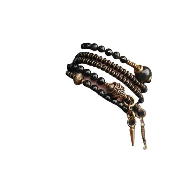 Black geometric stone bead bracelet with multi-layered design and colourful retro styling