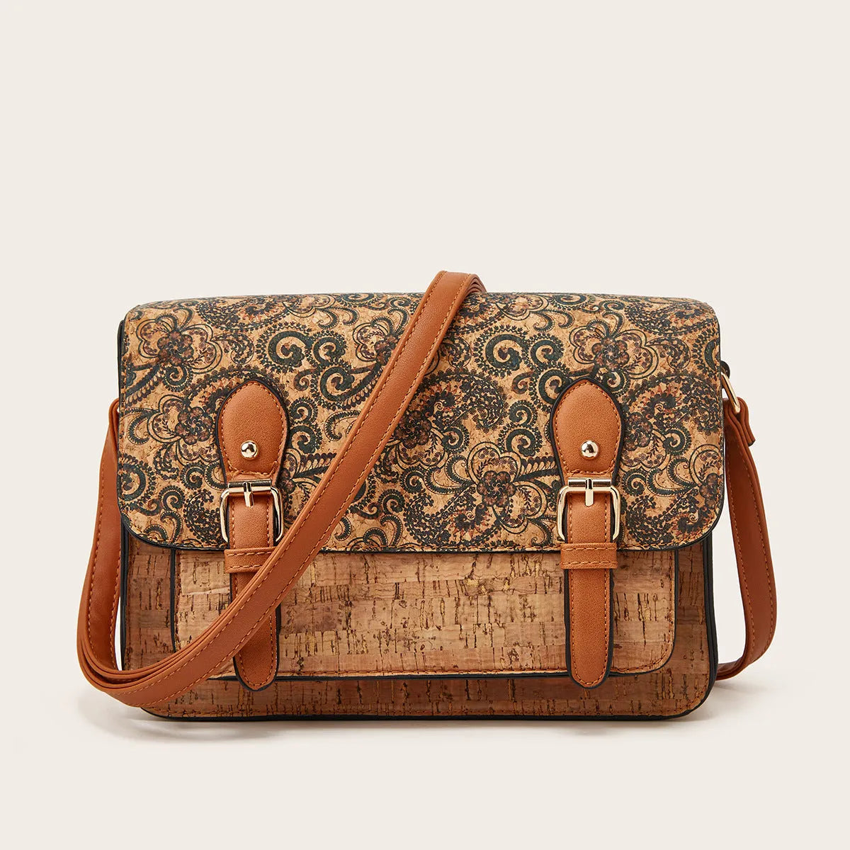 Women's large capacity one-shoulder crossbody bag in PU leather, showing the adjustable strap and one of the four available print designs.