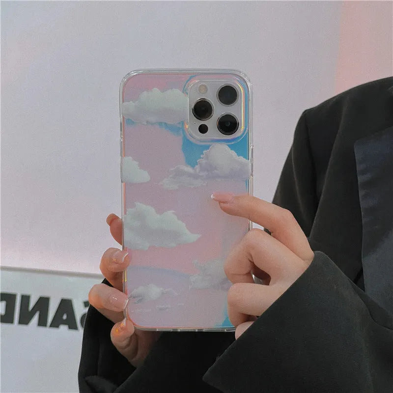 Transparent silicone phone case with laser cloud pattern for iPhone 14 Pro Max
