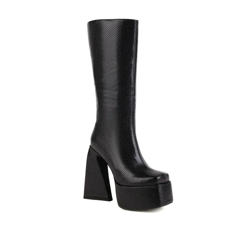 Women's black casual high boots made from artificial PU leather in European size 38