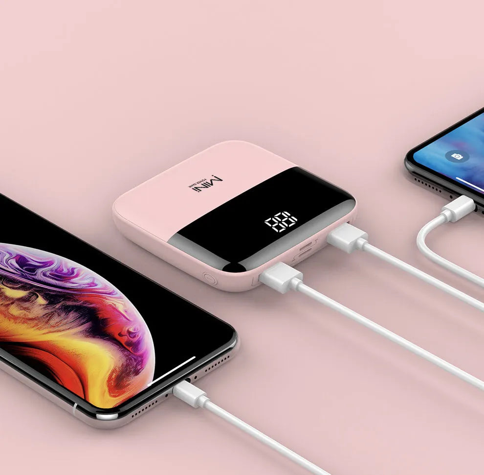 10000mAh portable power bank with digital display showing charge percentage