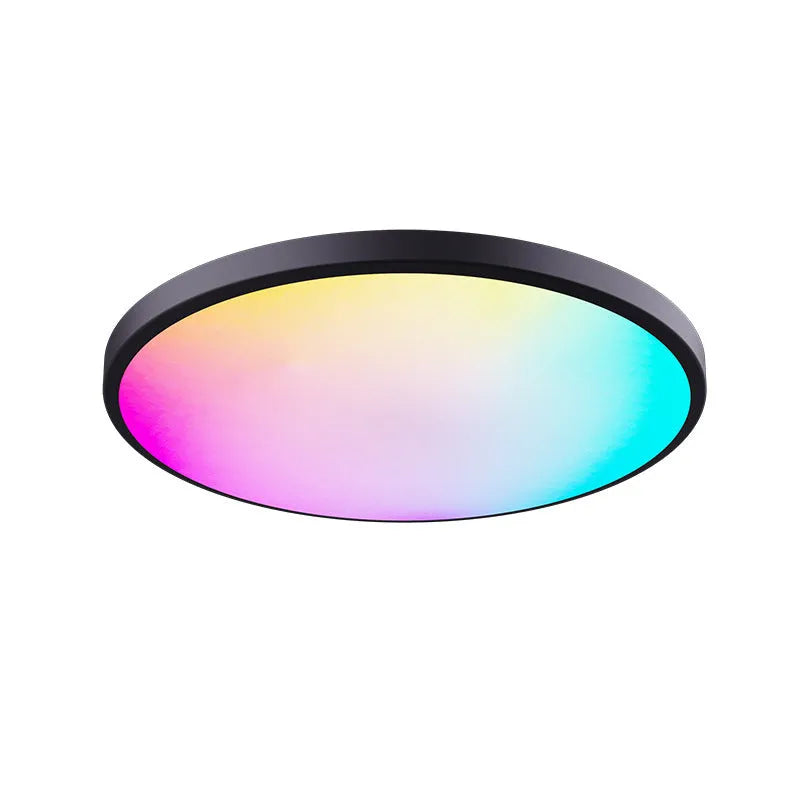 RGBCW Bluetooth ceiling lamp with 300mm diameter in black or white finish showing app control interface
