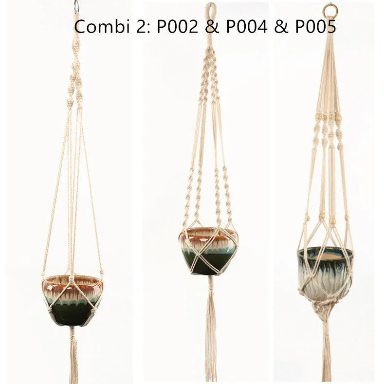 Handwoven natural cotton rope plant trellis mesh panel for climbing vines on a wall