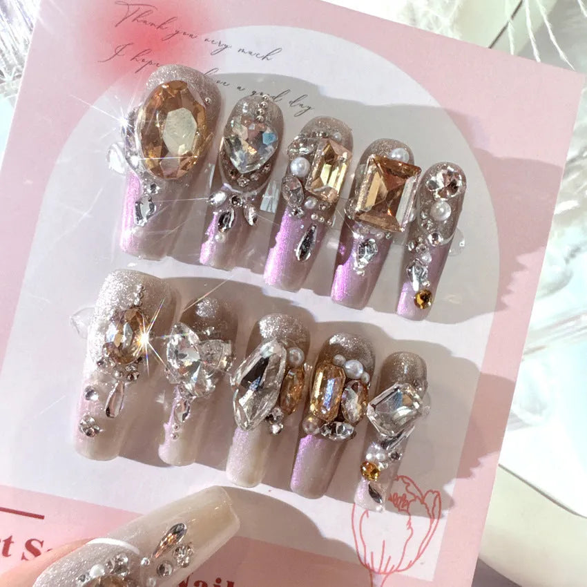 Luxury rhinestone flash false nail patches in S size with adhesive or tool set options