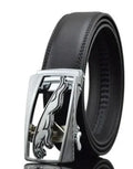 Men's black leather belt with automatic buckle, 3.5cm width, first layer cowhide construction