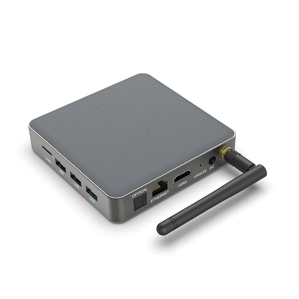 Android TV box with 8K output, Bluetooth, and multiple storage options