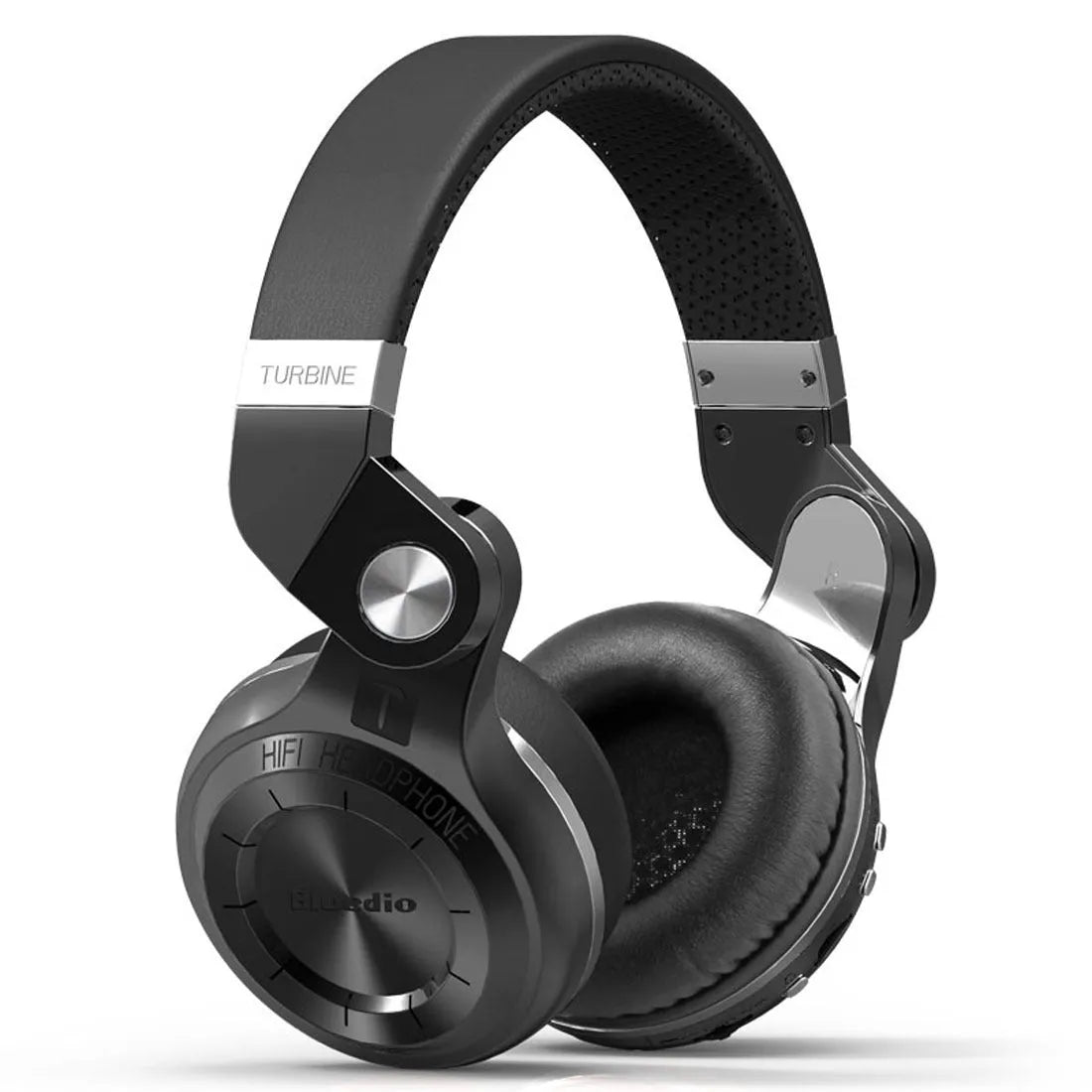 Black Bluetooth in-ear stereo headset with card plug-in design on a white background