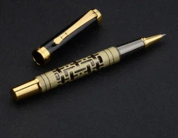 Premium metal fountain pen with iridium nib 0.7mm big tip in yellow bronze finish and black colour option