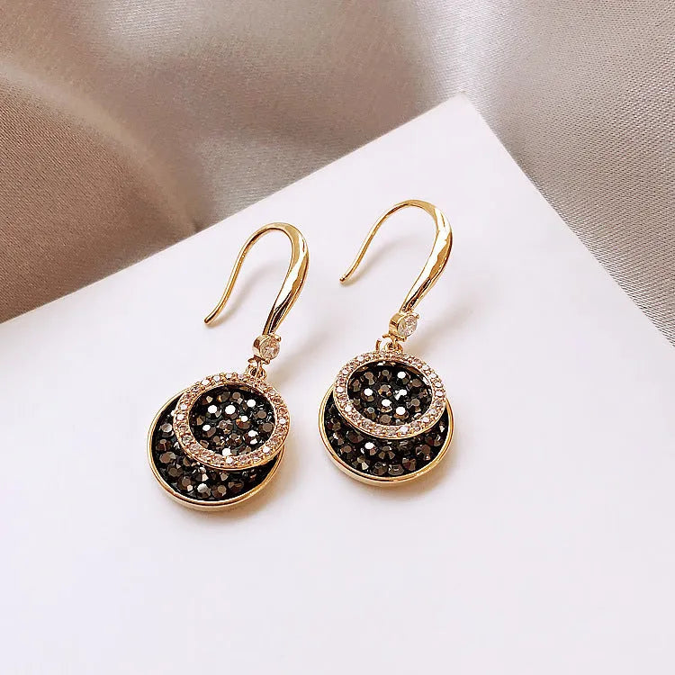Black geometric alloy earrings with retro Hong Kong style design measuring 3.6cm length