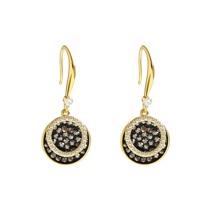 Black geometric alloy earrings with retro Hong Kong style design measuring 3.6cm length