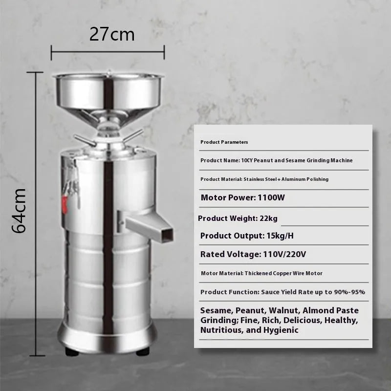 ZX-100Y electric sesame paste grinding machine with stainless steel construction and 100mm grinding wheel