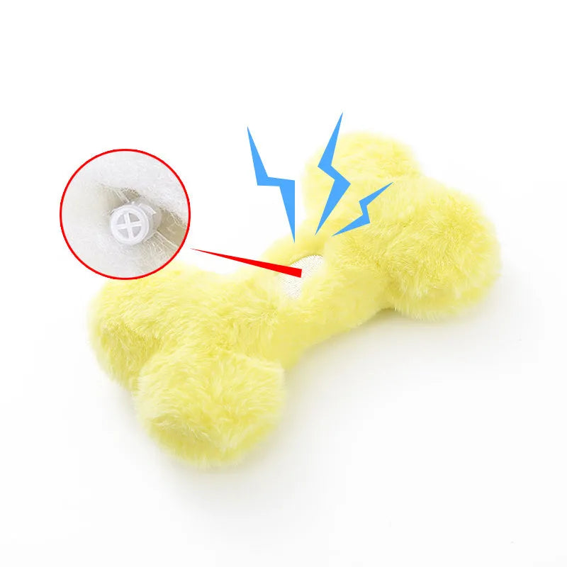 Love bone shaped plush dog toy with Bb sound chip in blue colour
