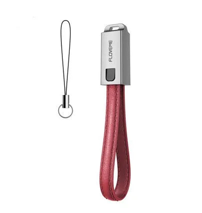 20cm leather iPhone charging cable with zinc alloy connectors in black, brown, or red