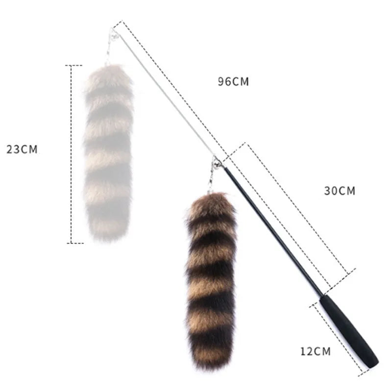 Black elastic cat wand teaser toy with long string for interactive play with kittens and cats.