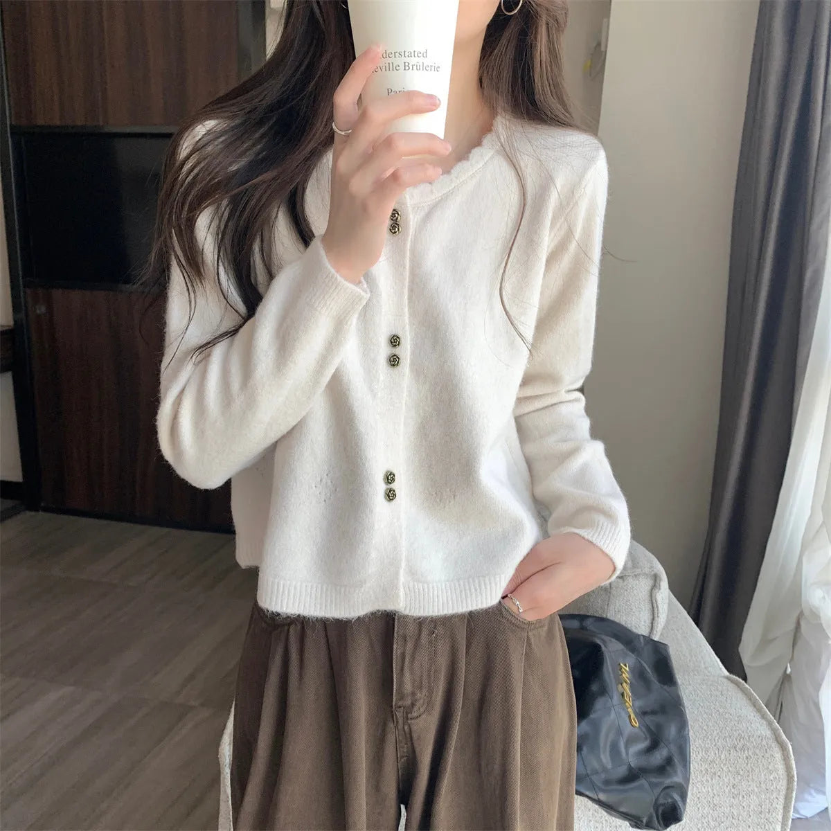 Women's acrylic long-sleeved cardigan coat in free size available in five colours