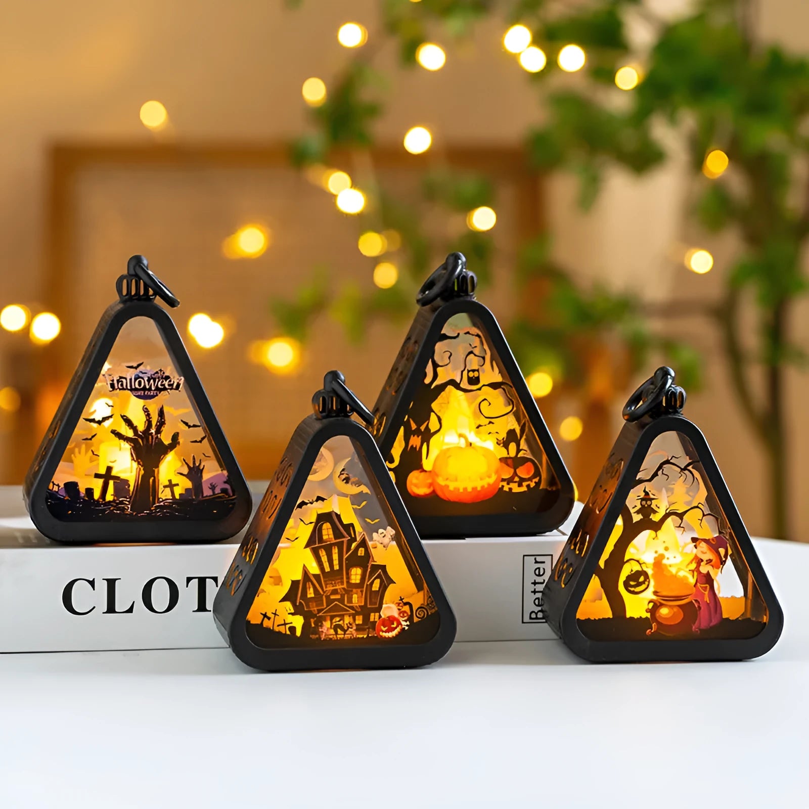 Halloween portable pumpkin lamp decoration in four colour variations with plastic and glass construction