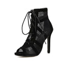 Black suede lace-up high heel women's shoes with 11.5cm heel height