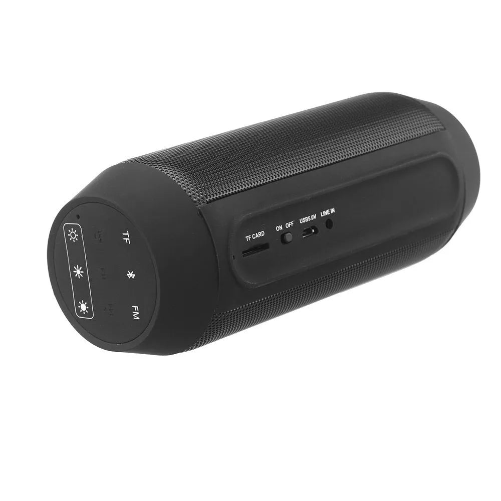 Mini black and white Bluetooth speaker with RGB lighting around its base