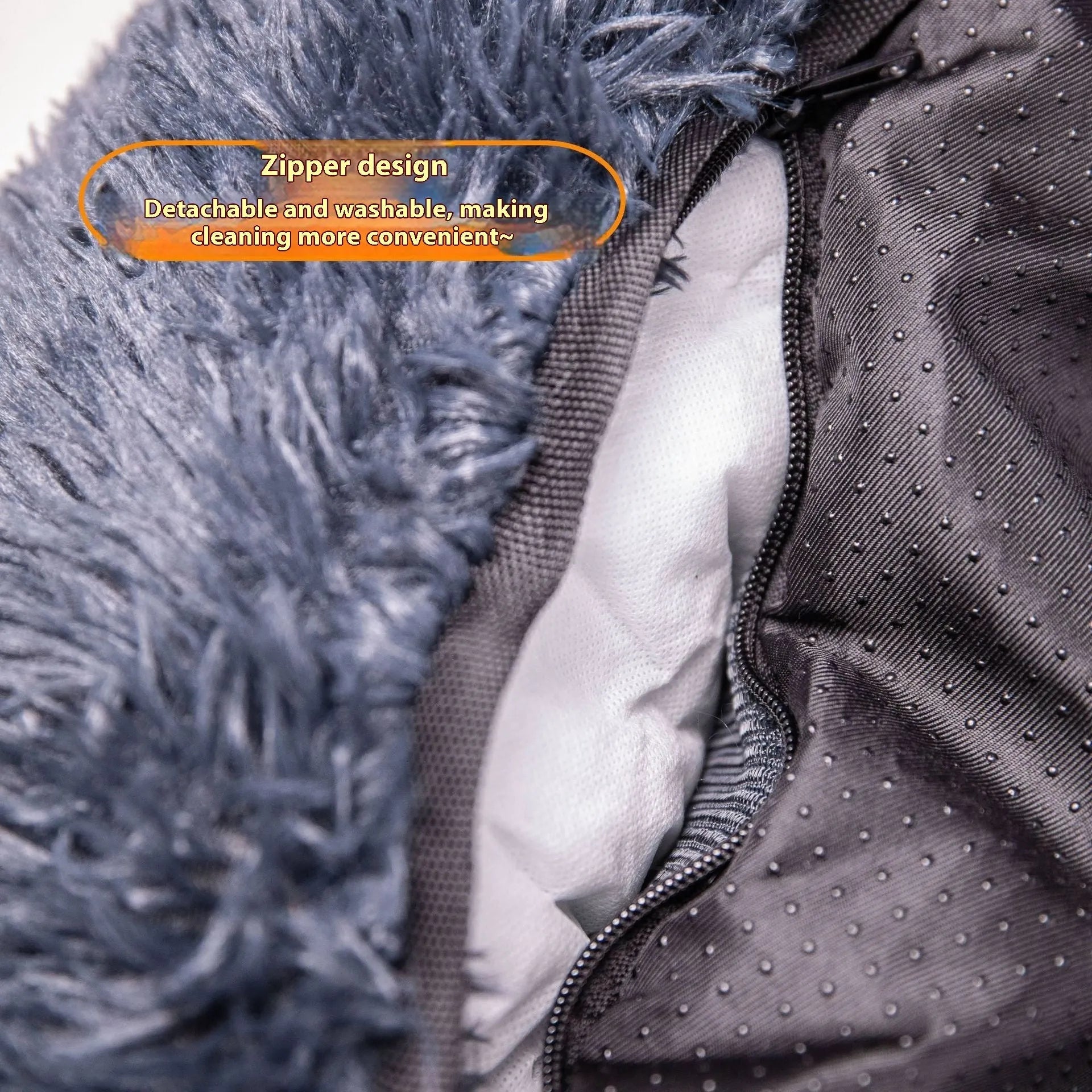 Vehicle-mounted thermal pet mat in dark grey or beige, showing thickened cloth construction