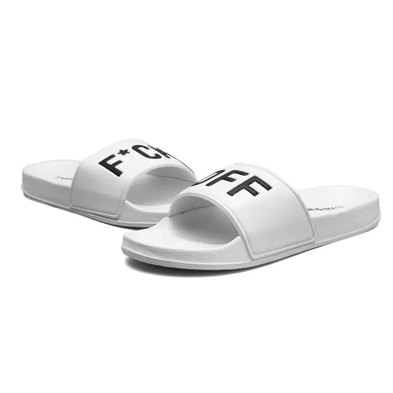Personalised men's open toe slippers with viscose upper and rubber sole in black and white colour options