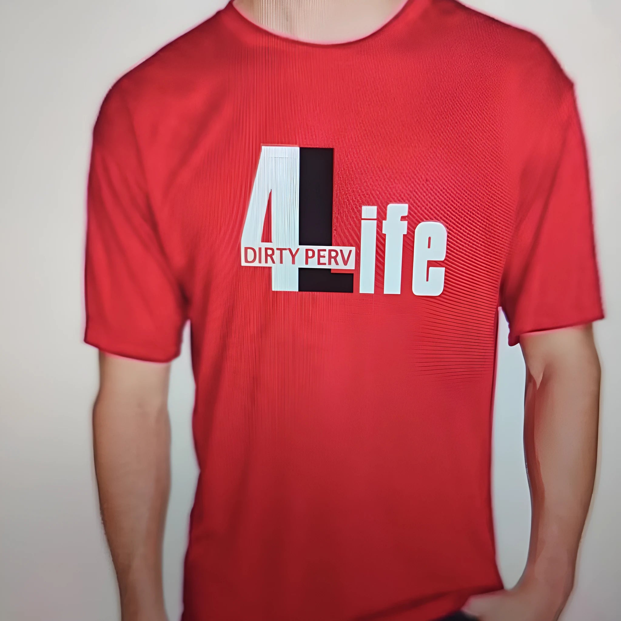 Men's red cotton loose fit t-shirt with round neck and short sleeves on hanger