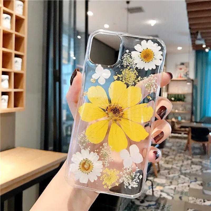 Floral TPU iPhone case back cover showing large pink flower design on smartphone