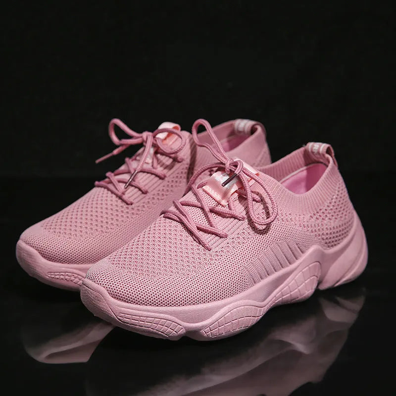 Women's white thick-soled woven sports shoes with front strap and rubber sole