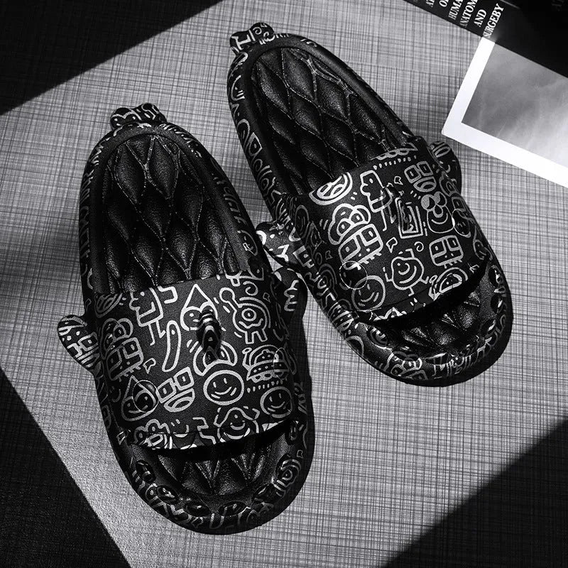 Shark design open-toe EVA home slippers for couples in beige, shown in a large size.