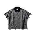Khaki and grey cotton short sleeve overall shirt with loose fit cardigan styling for teenagers