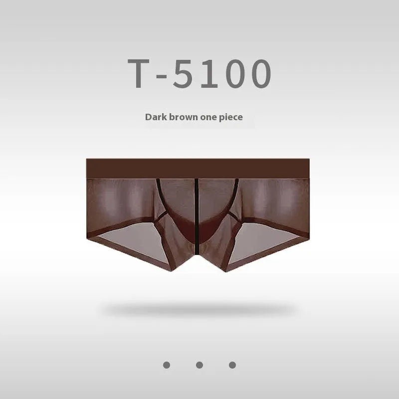 Men's low-waist seamless ice silk underwear in chocolate colour on a white background.