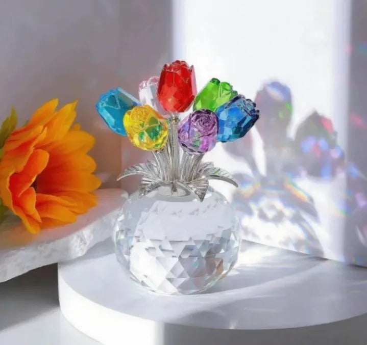 K9 crystal glass artificial rose decoration in geometric shape available in seven different colours