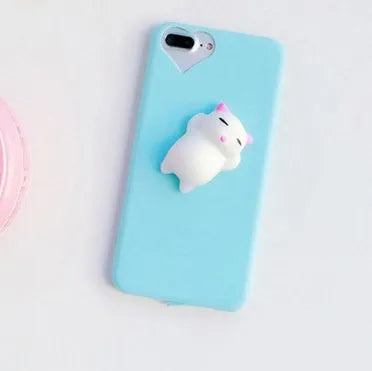 Soft silicone iPhone case with 3D cartoon cat design in blue colour