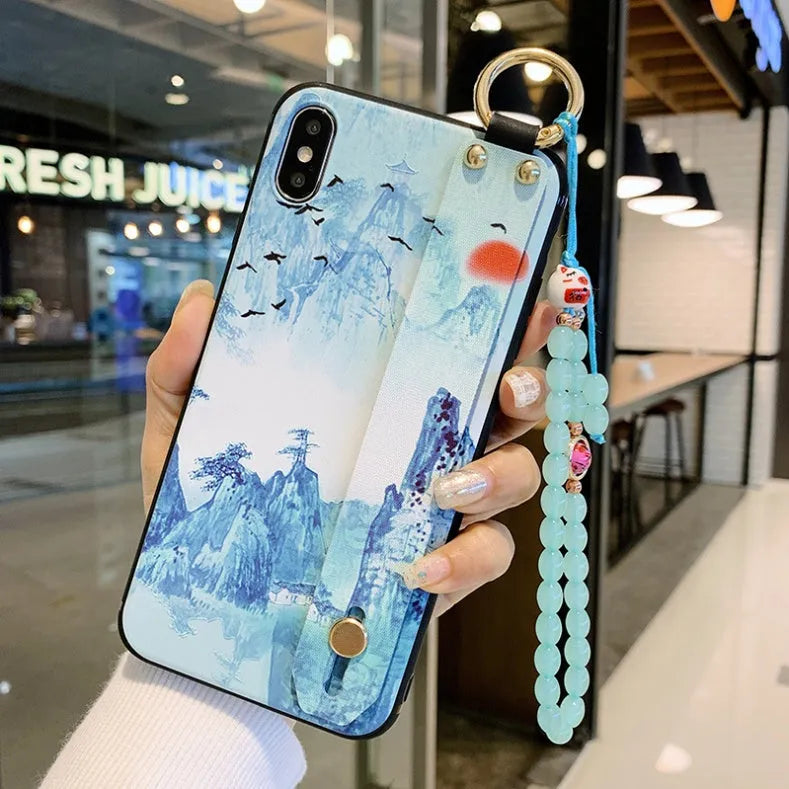 Rose flower pattern silicone wrist strap for iPhone phone cases