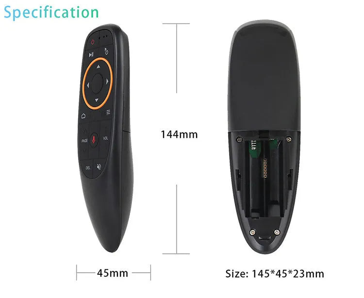 G10 series intelligent voice remote control with silicone buttons and plastic housing showing three colour variants