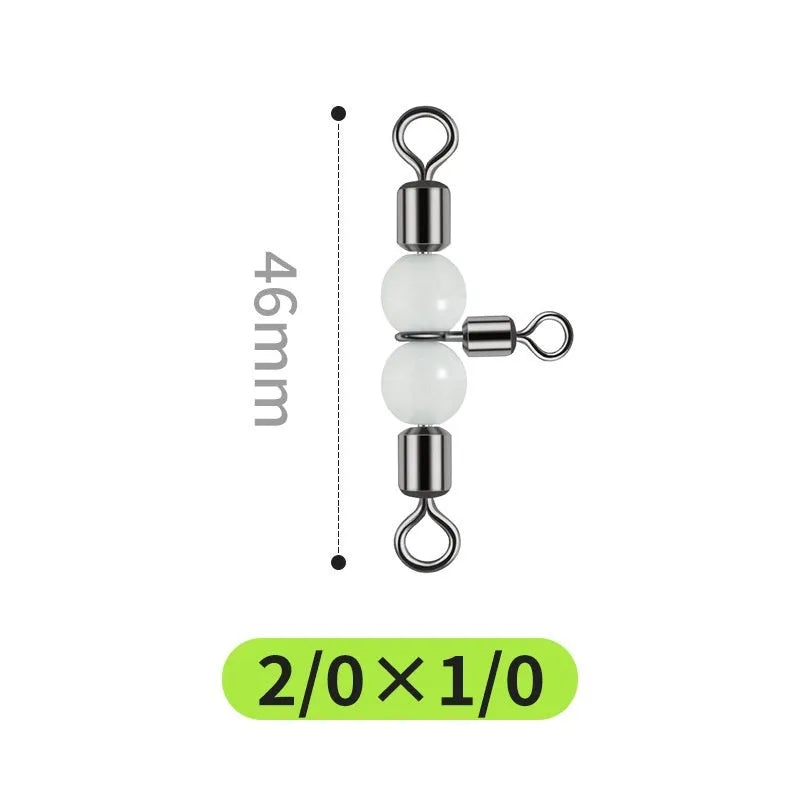 Copper fishing lure swivel beads with luminous centres on an eight-ring T-type balance fork.