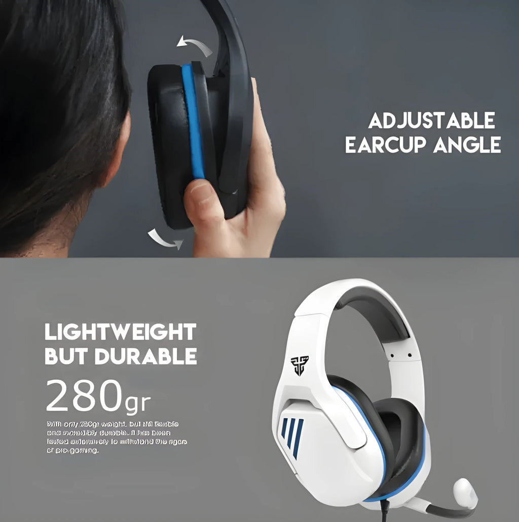 MH86 black and white wired esports gaming headset with large ear cups and a 2 metre cable