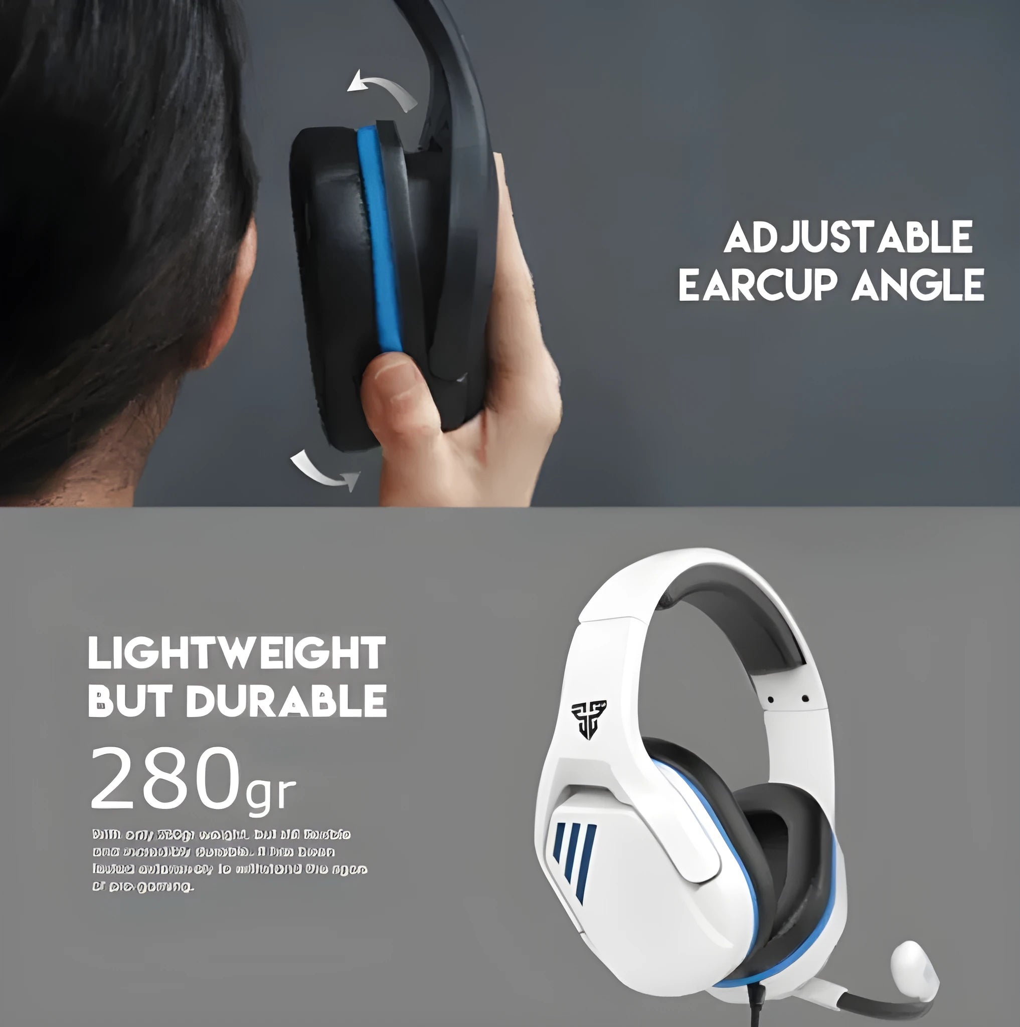 MH86 black and white wired esports gaming headset with large ear cups and a 2 metre cable