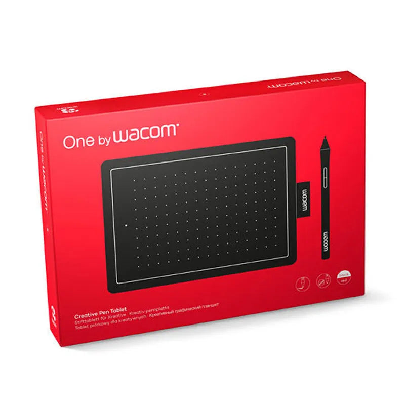 Wacom CTL-472 One by Wacom small drawing tablet with pressure pen and USB cable on desk