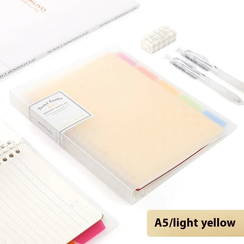 Refillable loose spiral notebook with PP cover in pastel cookie design, A5 and B5 size options shown