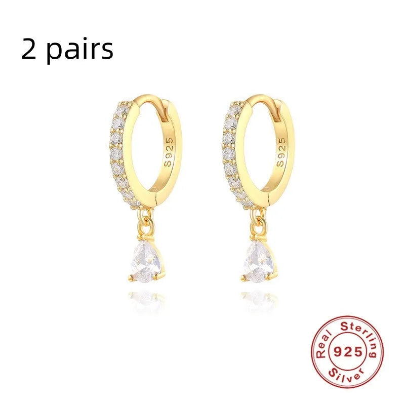 S925 sterling silver water drop earrings with geometric shape and decorative elements