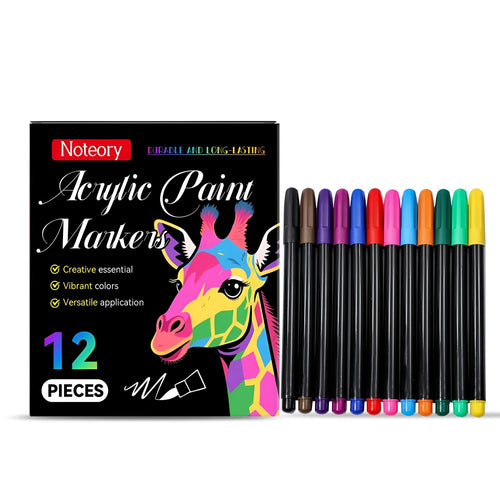 Pack of 12 acrylic paint markers for crafts and DIY on various surfaces